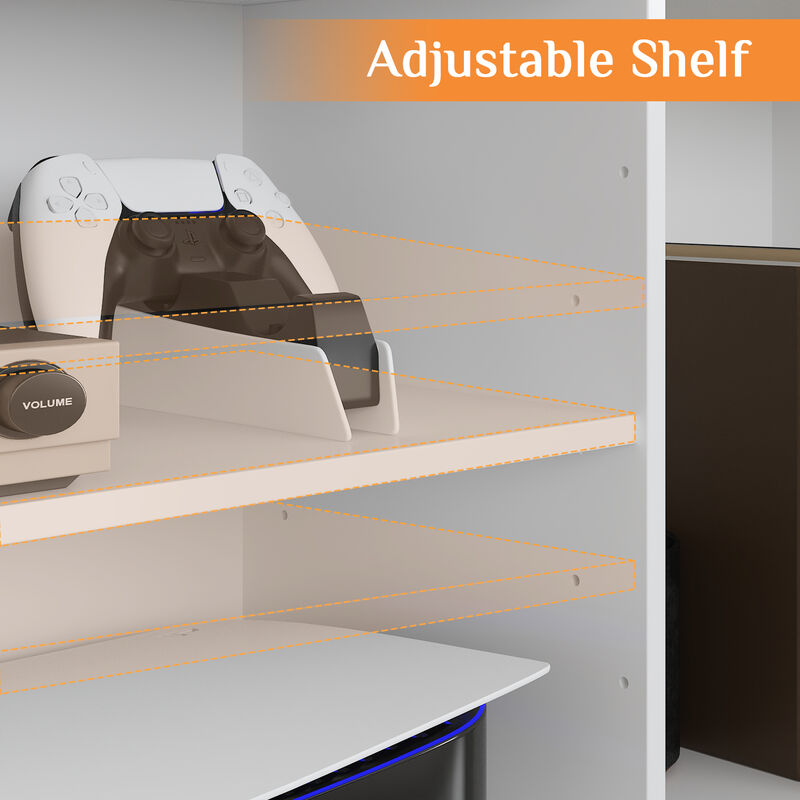 4-Piece White Wood Entertainment Center TV Console with Door Cabinets, Bookshelves, LED Lights for TVs up to 65 in.