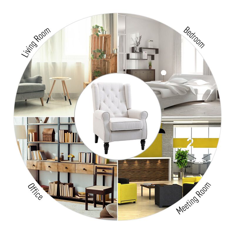 Cream Living Room Luxury: High Back Accent Chair with Removable Cushion