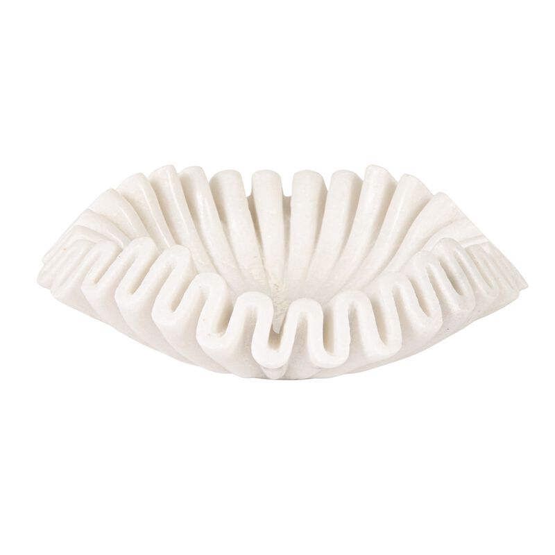 Marble Round Ruffle Bowl, White image number 0