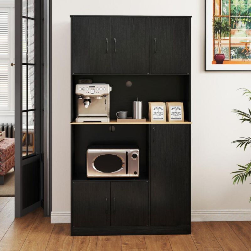Hivvago 71" Tall Kitchen Pantry Cabinet with Charging Station Wooden Buffet Cupboard Sideboard