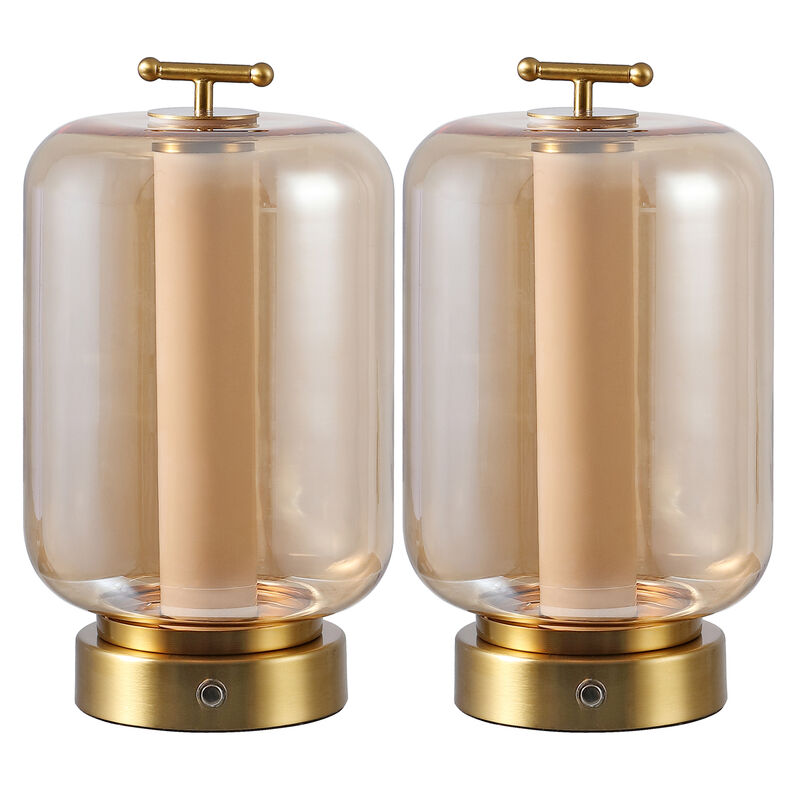 Milou 10.75" Vintage Glam Lantern Rechargeable/Cordless Dimmable Integrated LED Table Lamp with Touch Sensor