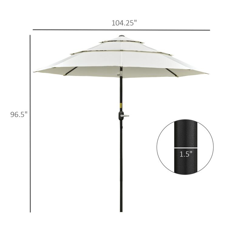9' 3-Tier Patio Umbrella, Outdoor Market Umbrella with Crank and Push Button Tilt for Deck, Backyard and Lawn, Beige
