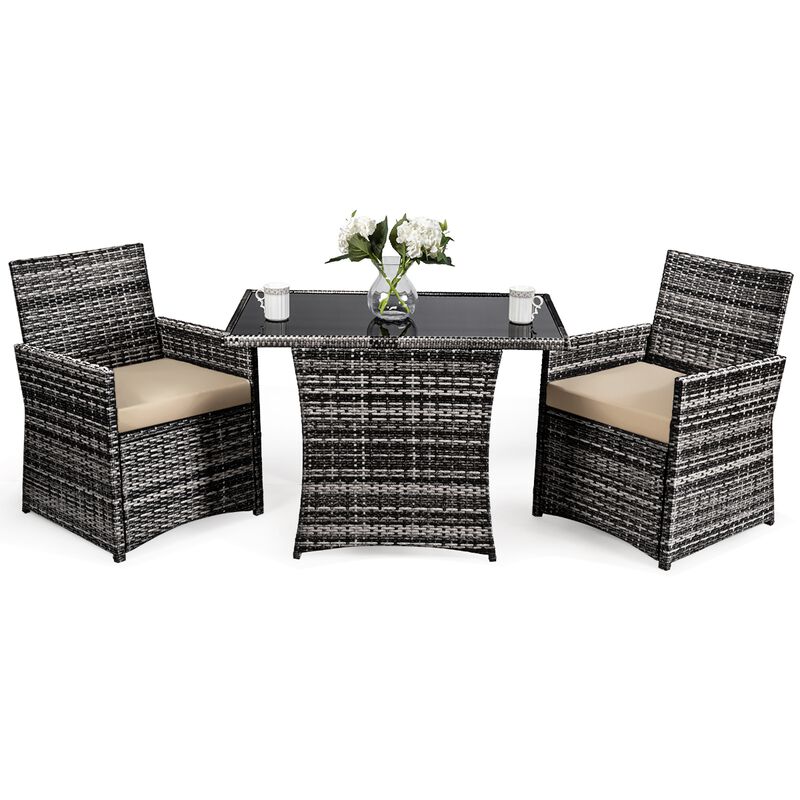 3-Piece Outdoor Patio Rattan Wicker Furniture Set, Stylish and Comfortable Seating