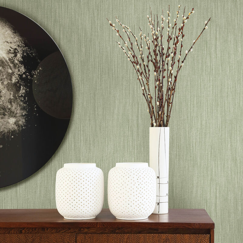 Chiniile Sage Faux Linen Wallpaper (Set of 2) image number 1