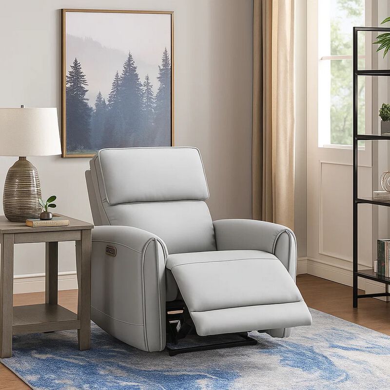 Jero Power Motion Recliner Armchair with USB Port, Light Gray Faux Leather image number 6