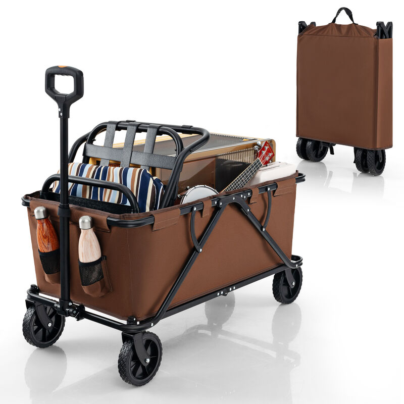Collapsible Folding Wagon Cart with Adjustable Handle and Heavy-Duty Wheels