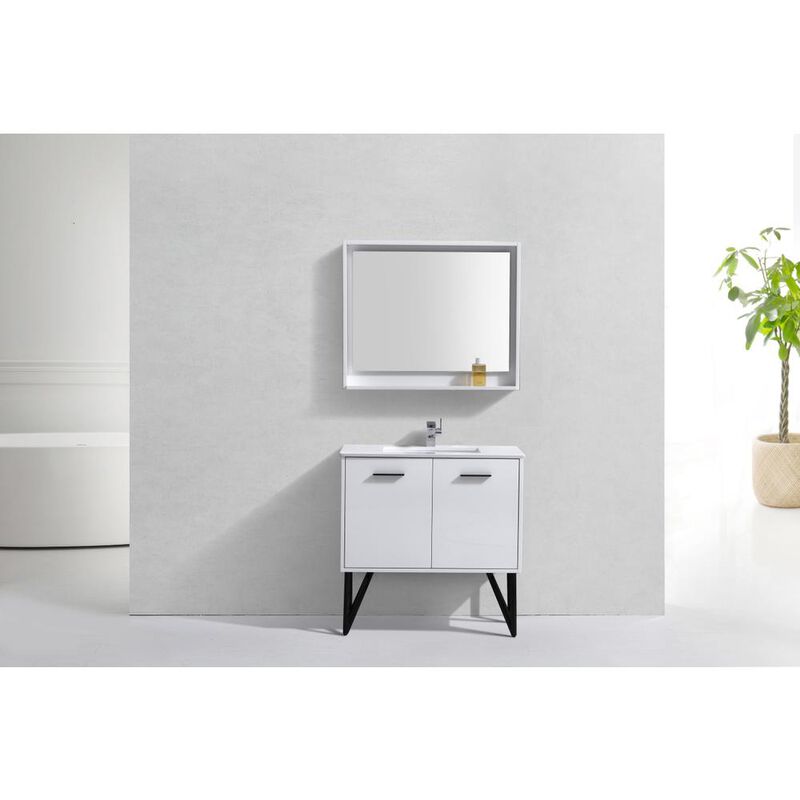 Kubebath Bosco 36 Modern Bathroom Vanity w/ Quartz Countertop and Matching Mirror