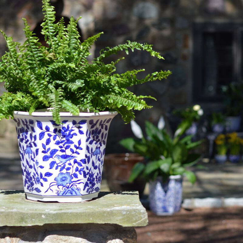 Euro Ceramica Blue and White 12.75" Aviary Ceramic Garden Planter - Small image number 2