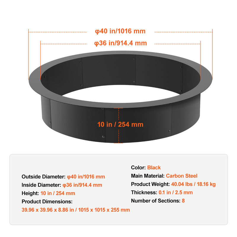 Campfire Ring – Round Outer Steel Fire Pit Liner, Ideal for DIY Firepit Builds on Patios, Lawns or Gardens