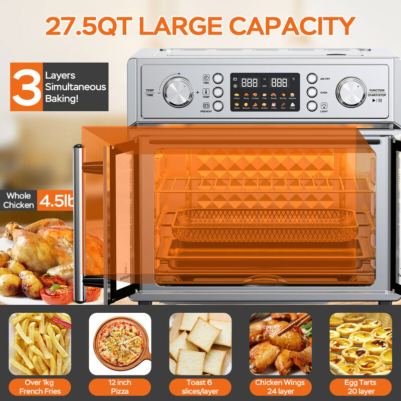 26QT French Double-Door Air Fryer Convection Toaster Oven, 7-in-1 Multi-Function Stainless Steel Toaster Oven image number 4