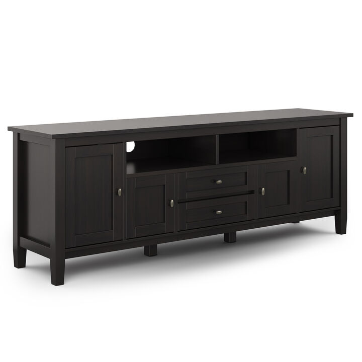 Warm Shaker SOLID WOOD 72 inch Wide Transitional TV Media Stand in Hickory Brown For TVs up to 80 inches