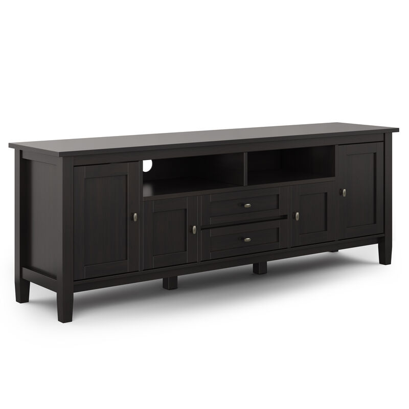 Warm Shaker SOLID WOOD 72 inch Wide Transitional TV Media Stand in Hickory Brown For TVs up to 80 inches