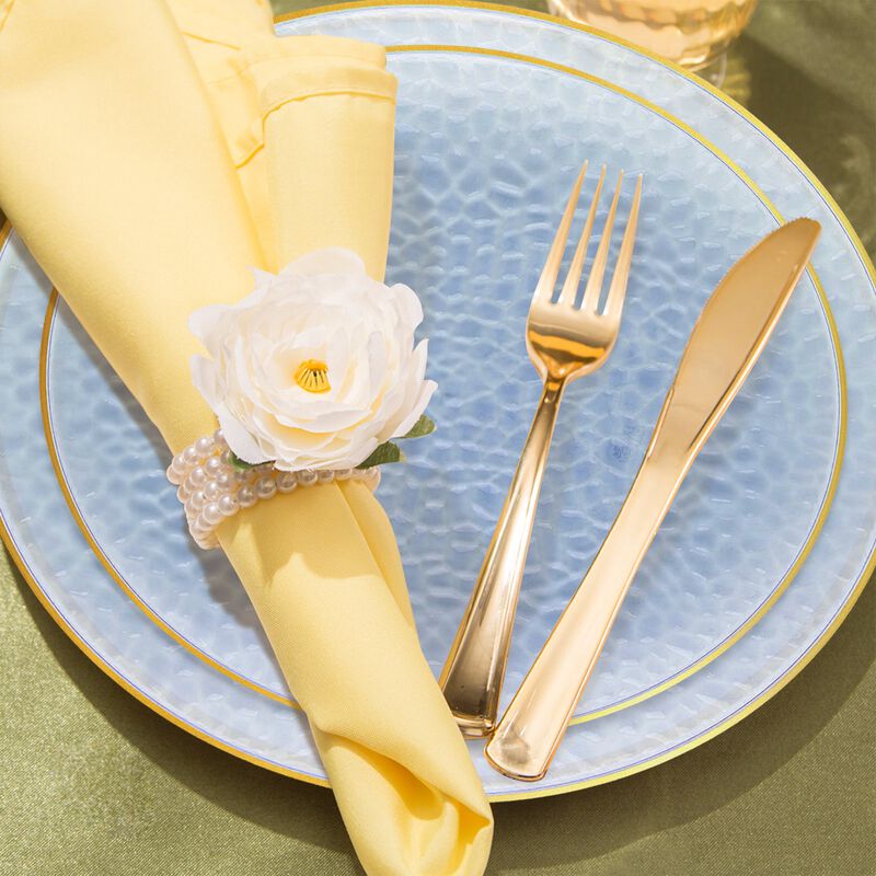 Clear Blue with Gold Rim Hammered Glass Plastic Wedding Value Set (120 Sets) image number 7