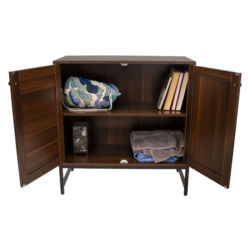 2-Door MDF Accent Cabinet with Shelf and Rattan Doors