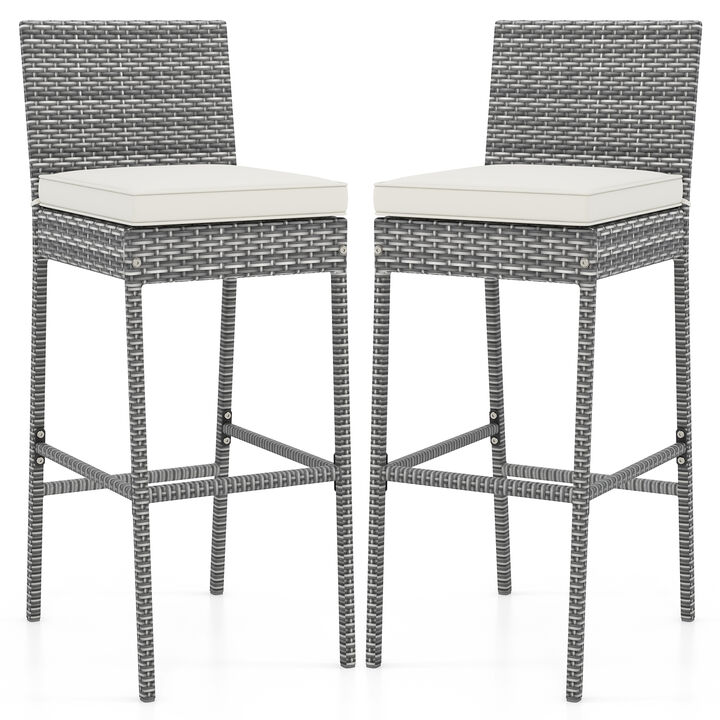 Patio Barstools with Soft Seat Cushions and Cozy Footrest Set of 2 for Outdoor Bar or Kitchen
