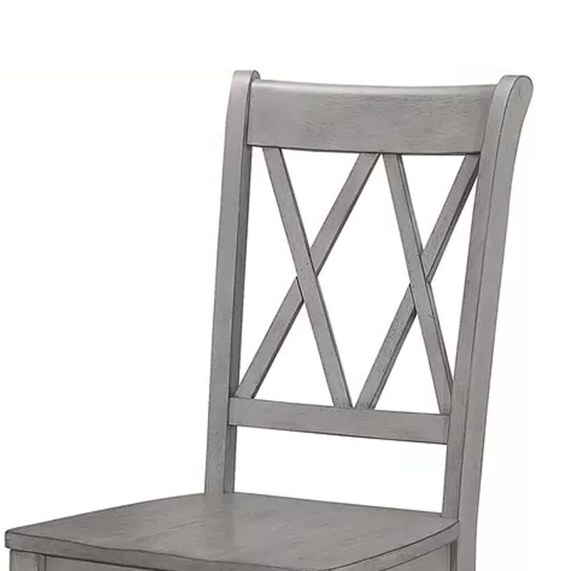 Janu Set of 2 Side Dining Chair, X Shaped Backrest, Gray Solid Wood