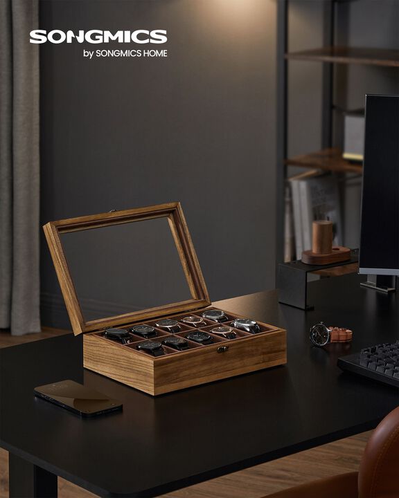 10-Slot Solid Wood Watch Box for Premium Timepiece Storage