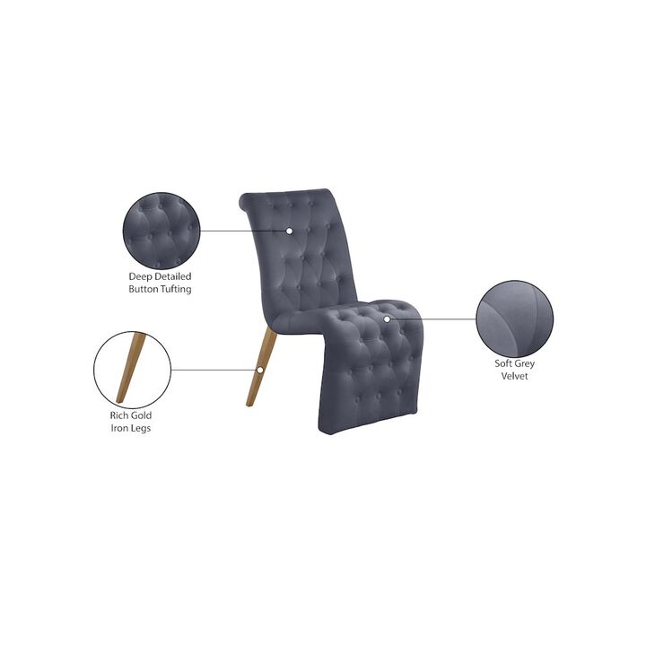 Meridian Furniture Curve Grey Velvet Dining Chair, Set of 2