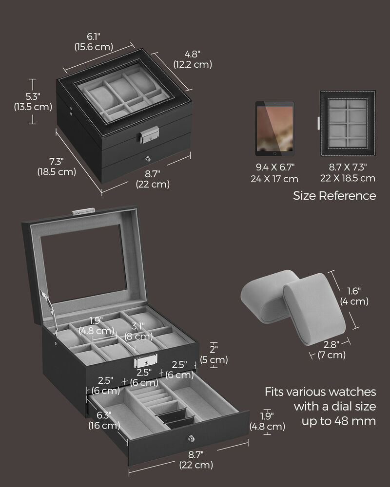 Lockable 8-Slot Watch Box &ndash; Jewelry Display Case for Men with Keys