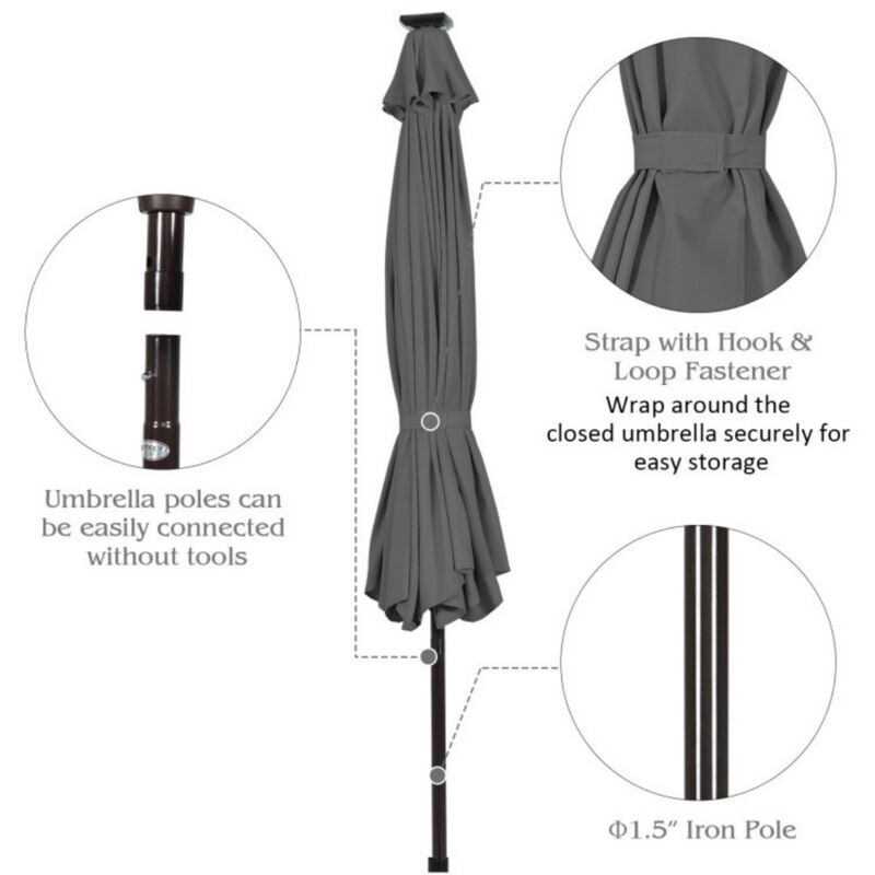 10 Feet Outdoor Patio Umbrella with Bright Solar LED Lights-Gray image number 5