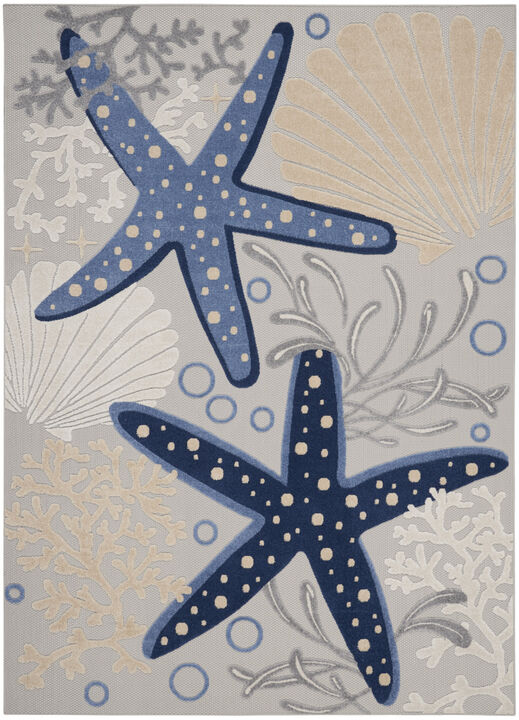 HomeRoots 7' X 10' Navy Blue And Gray Starfish Indoor Outdoor Area Rug