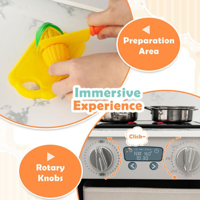 Hivvago Wooden Kids Play Kitchen Playset with Realistic Lights and Sounds