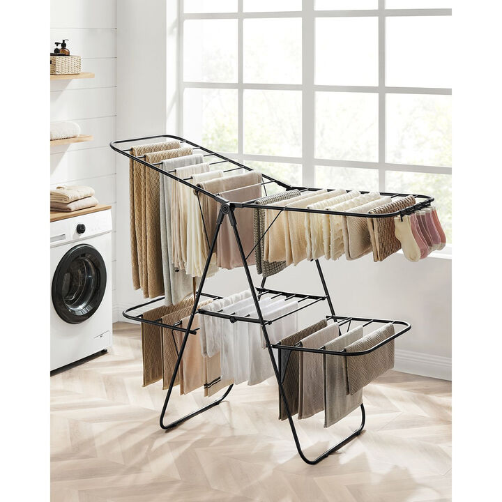 2-Level Clothes Drying Rack, Stainless Steel Laundry Rack with Height-Adjustable Wings