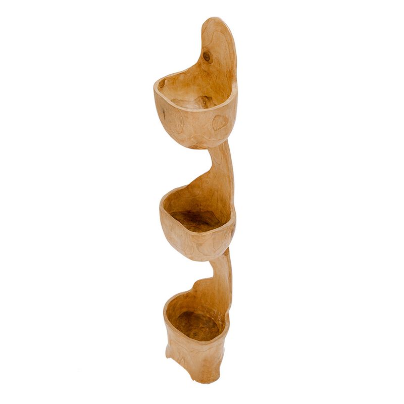 Jion 49 Inch Display Rack, 3 Tiers, Unique Accent Design, Teak Wood, Brown - Benzara image number 2