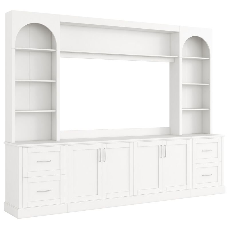 Merax All-in-One TV Stand with Arched Design, 4 Drawers, Adjustable Shelves, Built-in Cable Holes image number 0