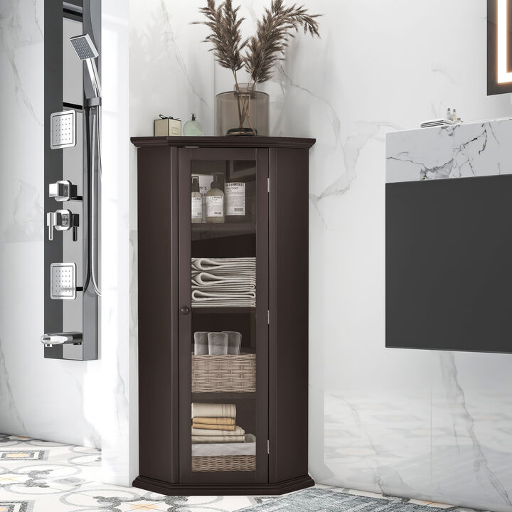 Merax Freestanding Bathroom Cabinet with Glass Door