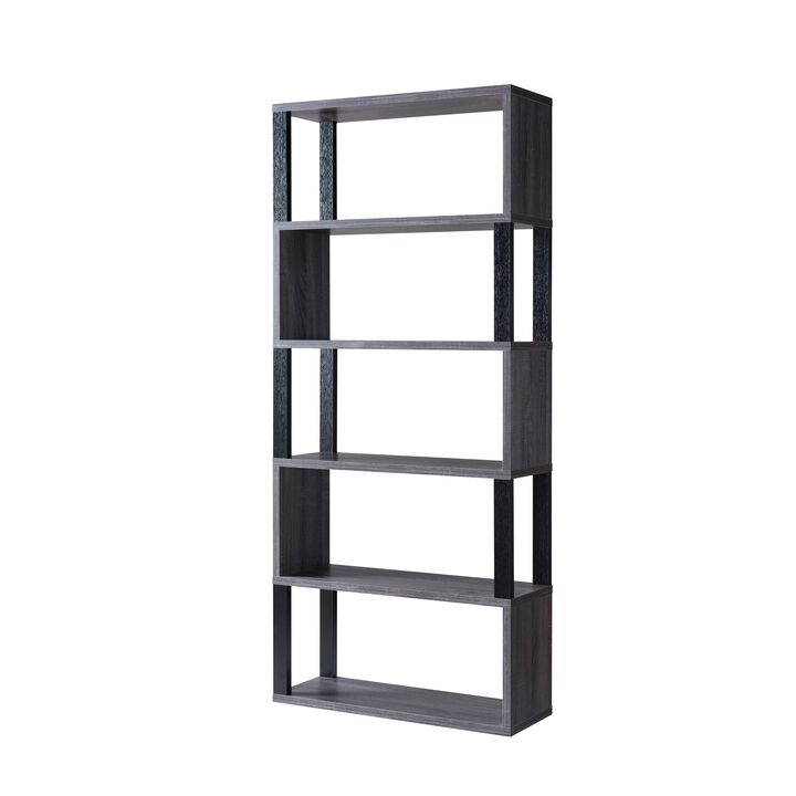 5-Shelf Bookcase Cabinet (Distressed Grey & Black)