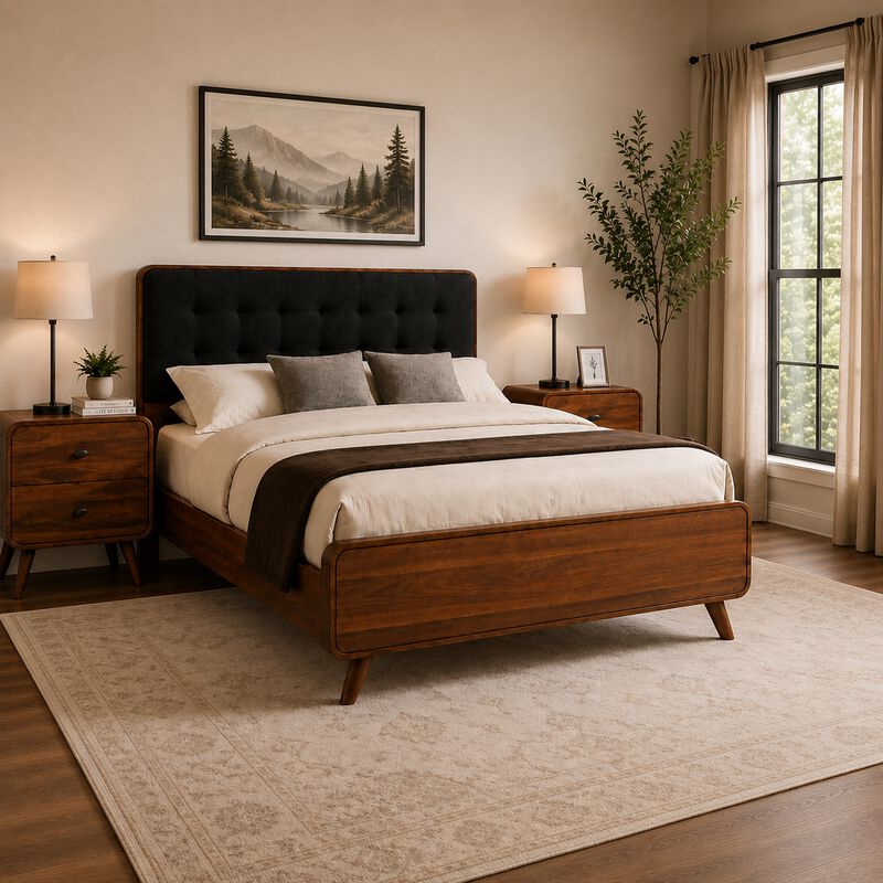 Queen Bedroom Set, Gray, Brown Wood, 3 Piece Set with 2 Nightstands image number 1