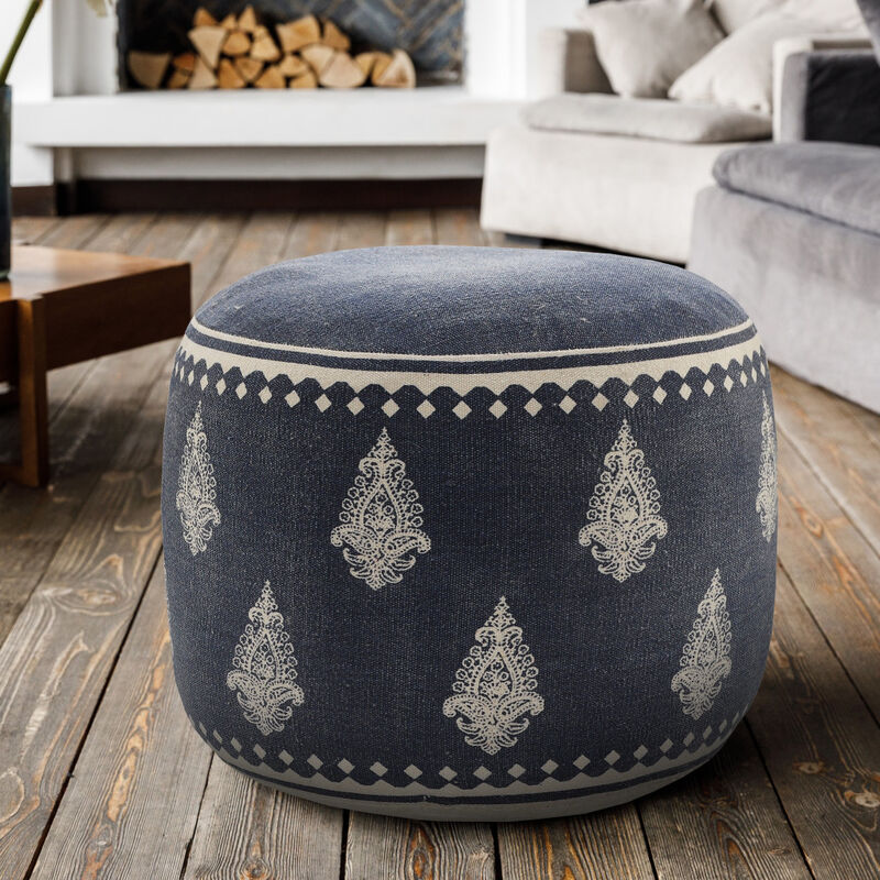 Cotton Cylinder Paisley Pouf Ottoman – Handwoven Footrest for Living Room