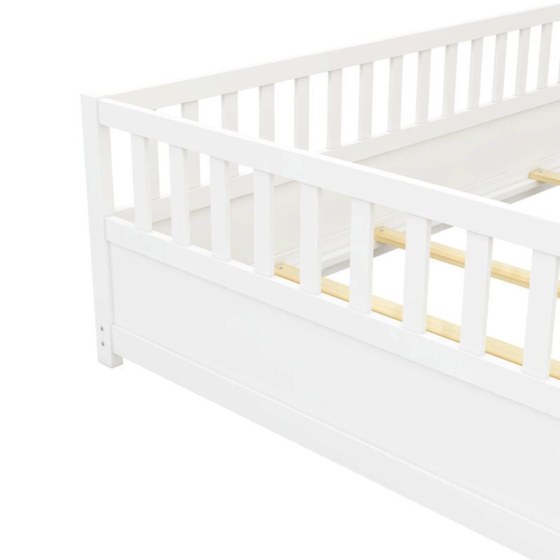 Children's Floor Bed Frame with Integral Construction Super High Security Barrier and Door for Safety