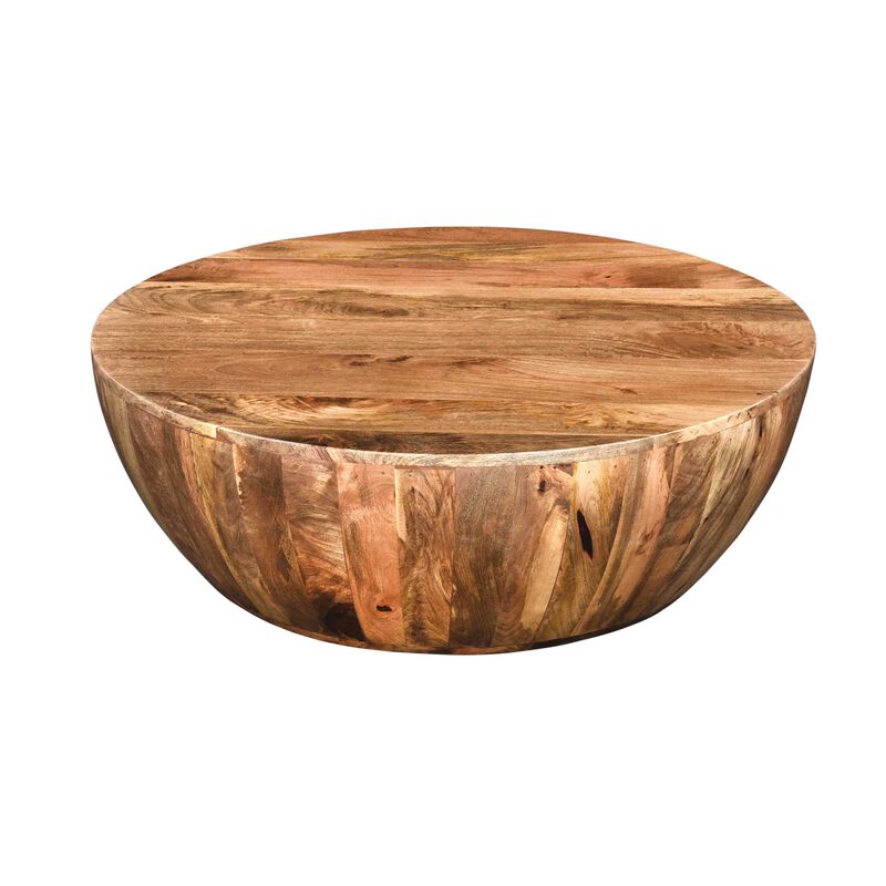 Mango Wood Coffee Table In Round Shape, Dark Brown-Benzara