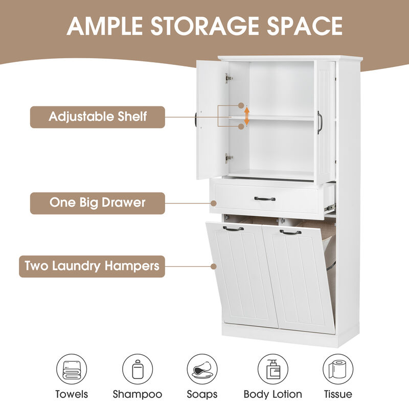 Merax Bathroom Storage Cabinet with 2 Laundry Baskets