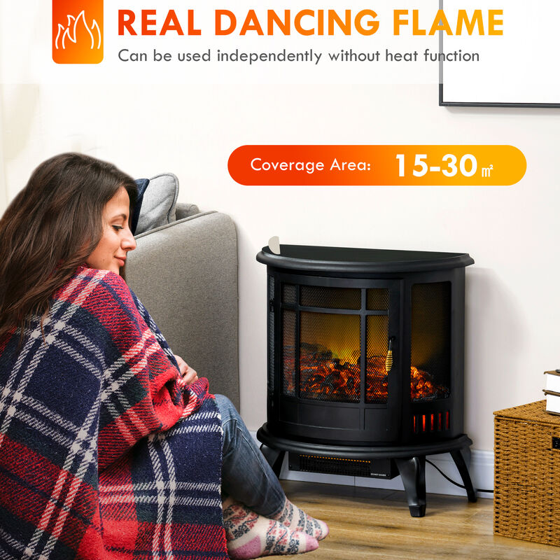 HOMCOM 22" Electric Fireplace Stove, Freestanding Electric Fire Place Heater with Realistic LED Flame, Adjustable Temperature, 1500W, Black