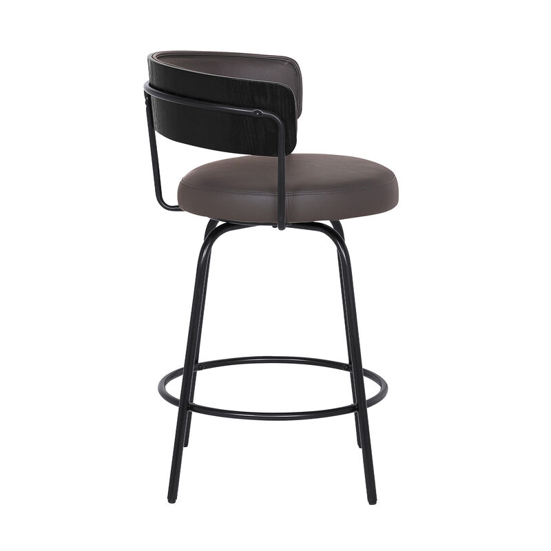 Avalon  Gray Faux Leather Swivel Barstool in Black Powder Coated Finish image number 1