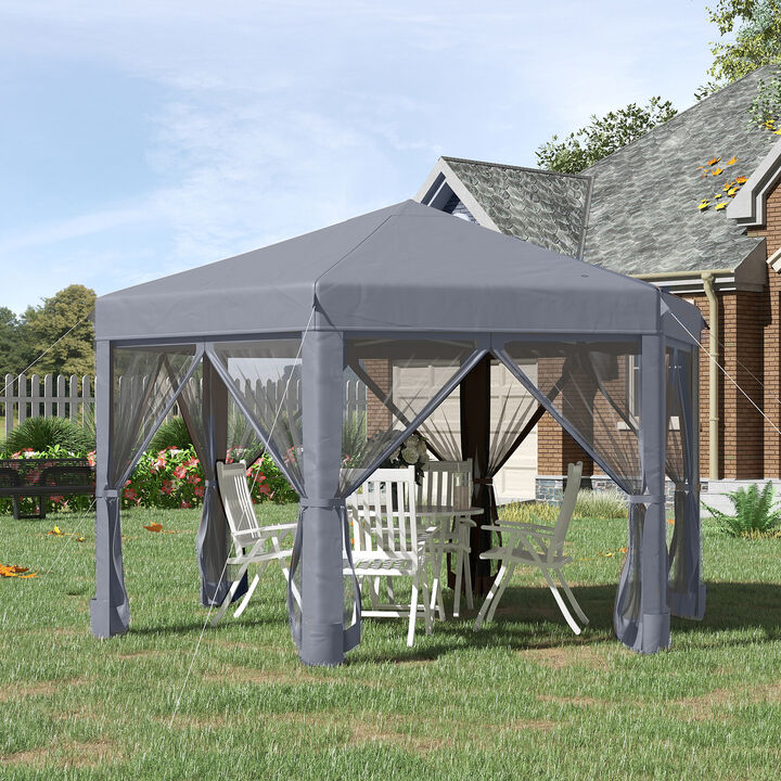 Outside Party Canopy Cabana Tent w/ Strong Steel Frame & Hexagnol Design, Grey