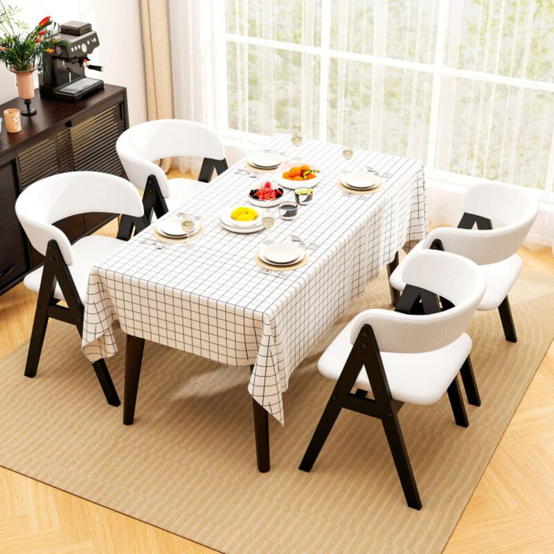 Hivvago Wooden Dining Chair Set of 2 Mid-Century Modern Sherpa Upholstered Kitchen Dining Room Chairs