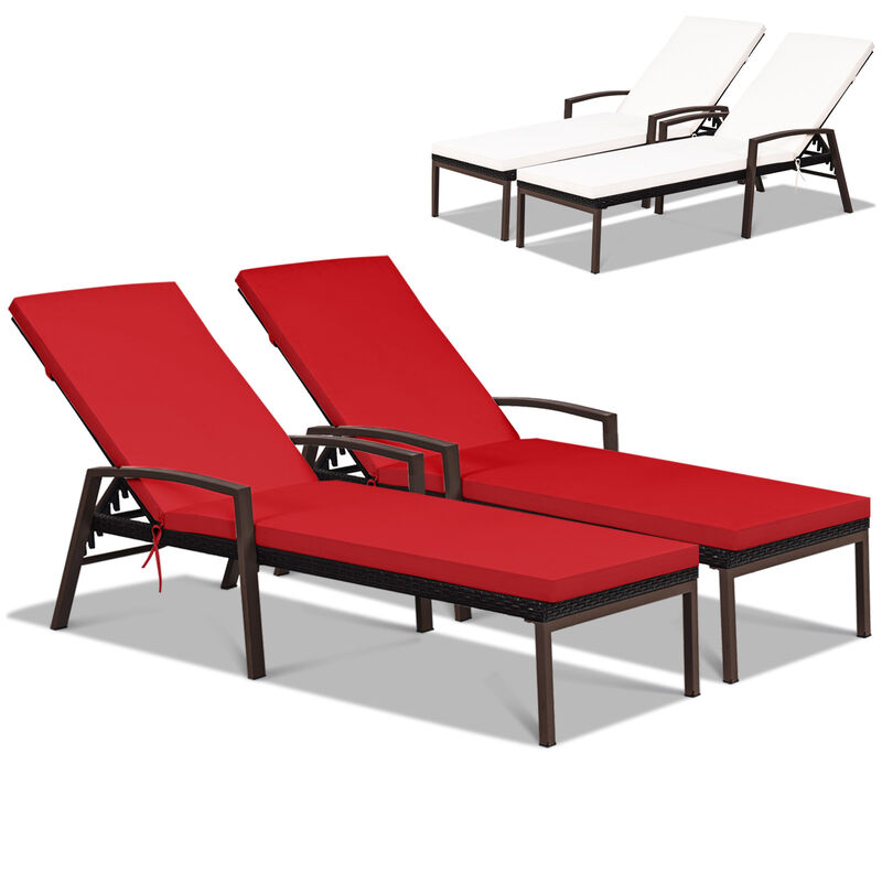 Adjustable Rattan Chaise Lounges Set for Patio &ndash; Ergonomic Chairs with Cushions (2PCS)