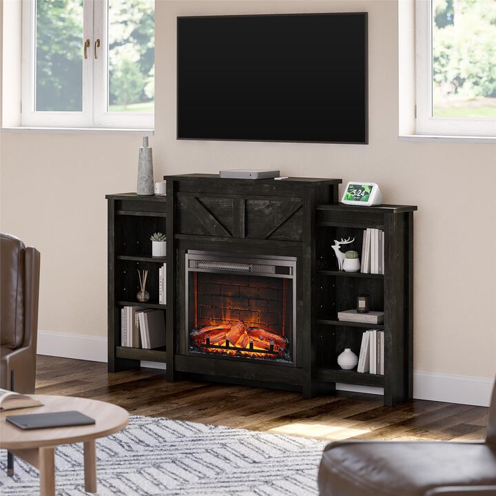 Farmington Electric Fireplace with Mantel & Side Bookcases
