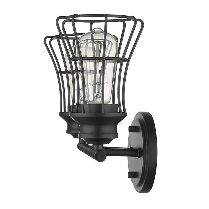 Hivvago Two Light Matte Black Cage Wall Sconce
