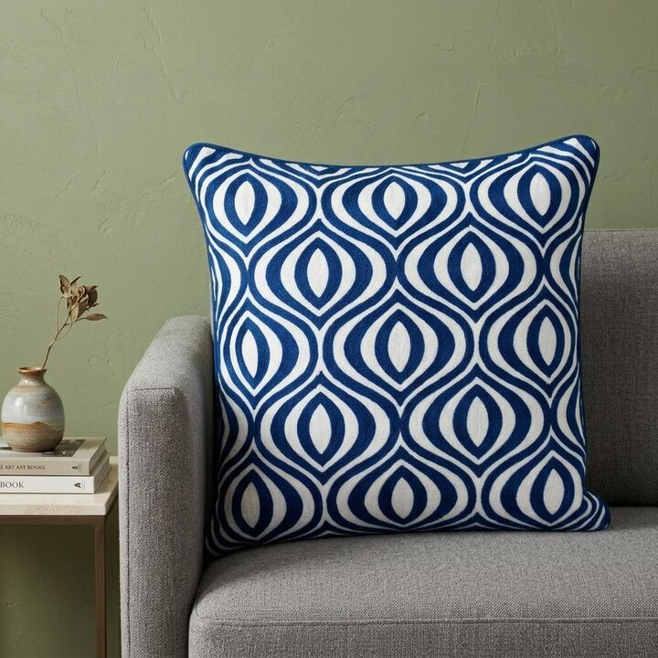 HomeRoots 20" X 20" Blue Geometric Cotton Zippered Pillow