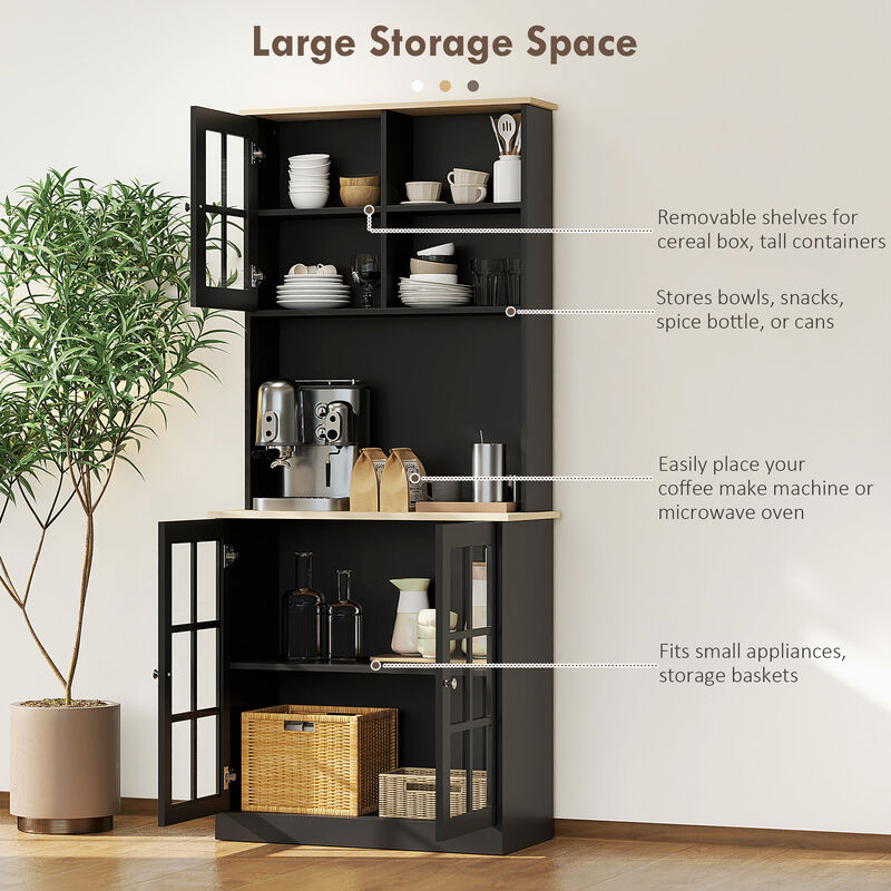 Hivvago 72" Kitchen Cabinet with Hutch and Glass Doors image number 3