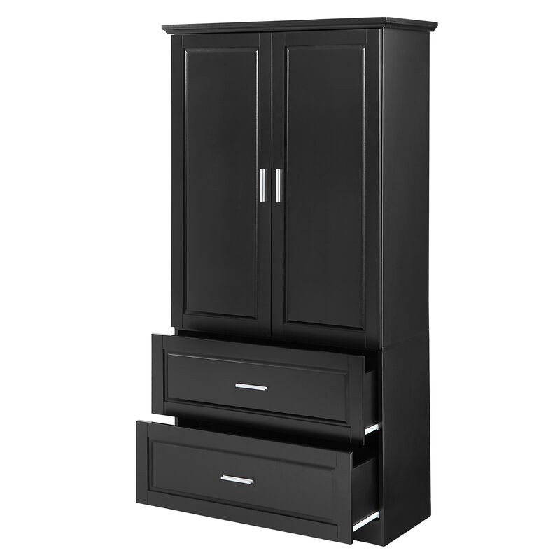 Whisen Tall Bathroom Storage Cabinet, Cabinet with Two Doors and Drawers, Adjustable Shelf, MDF Board - Black