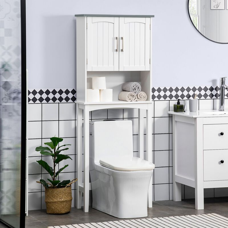Grey Bathroom Organizer: Over Toilet Cabinet with Adjustable Shelves