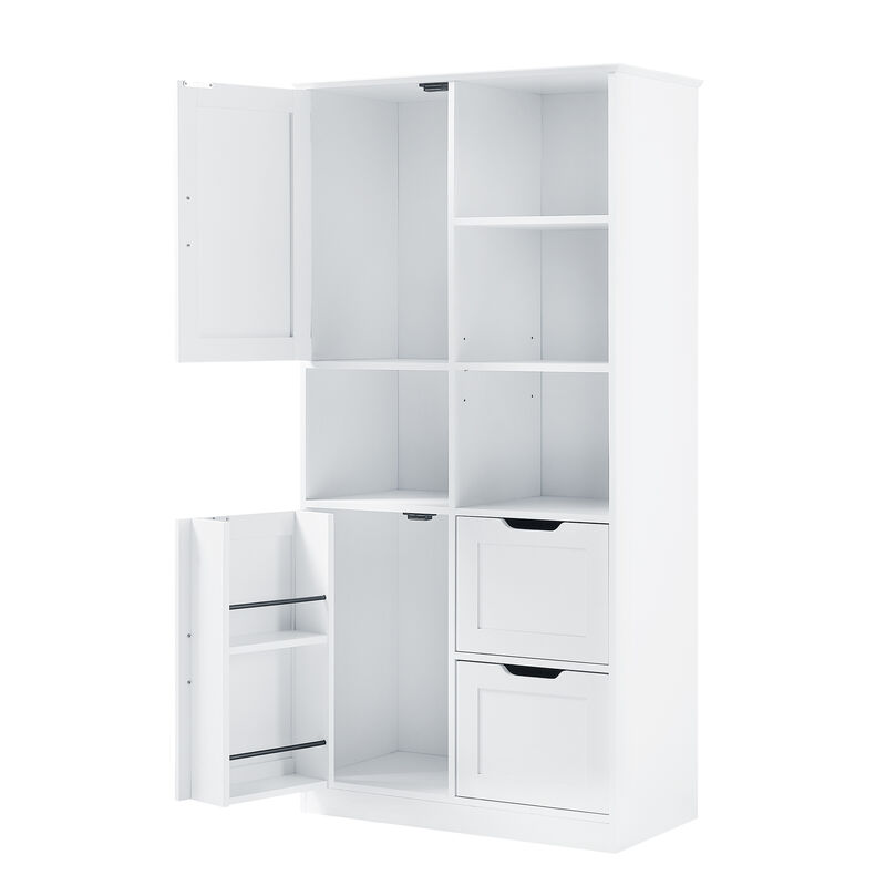 Whisen White Bathroom Storage Cabinet, Freestanding Style Cabinet with Multiple Storage Space and Open Shelf - White