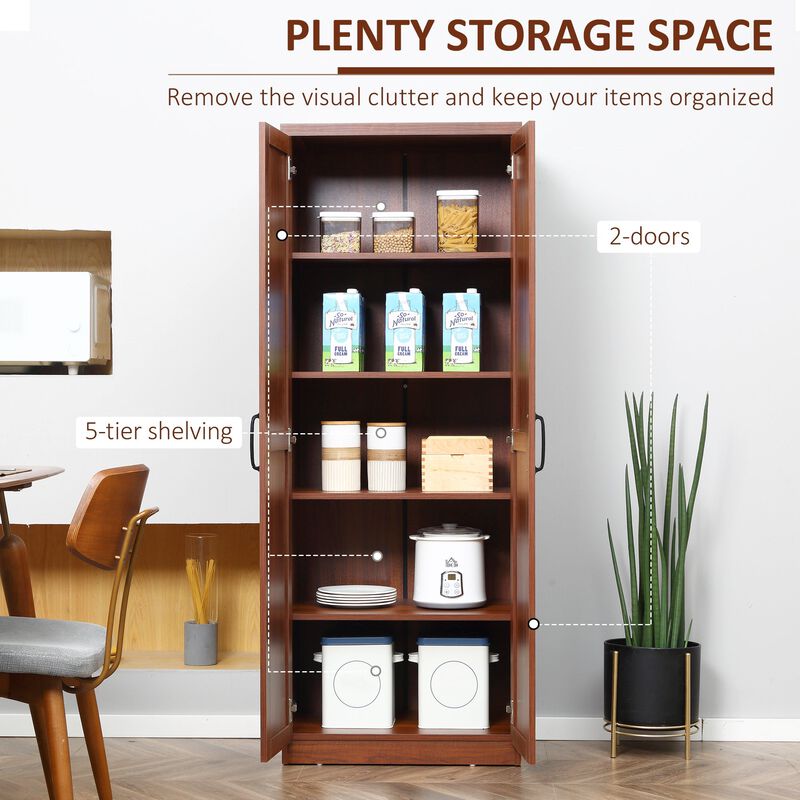 63" Brown Dining Room Cabinet: 2-Door, 5-Tier Shelving