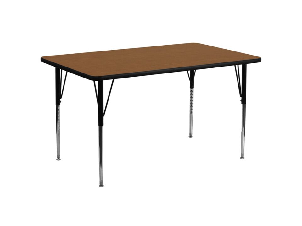 30''W x 72''L Rectangular Oak HP Laminate Activity Table - Standard Height Adjustable Legs